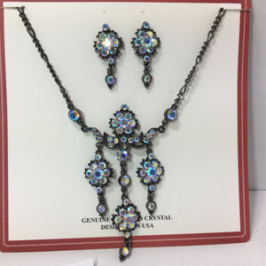 Austrian Crystal Aurora Borealis GunMetal Necklace